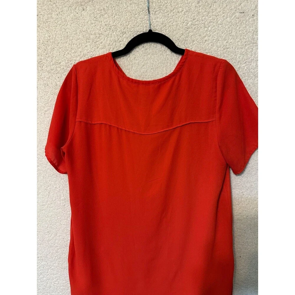 Michael Kors Top Sz 4 Coral‎ Orange Silky Zipper Neckline Lined Shirt Blouse